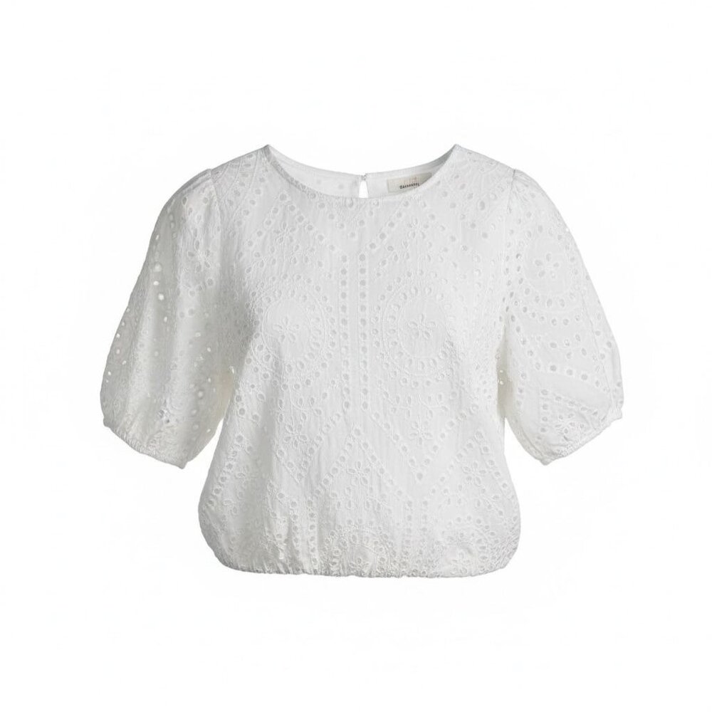 NEW Urban Romantics Womens L White Eyelet Lace Top 100% Cotton Resort Summer